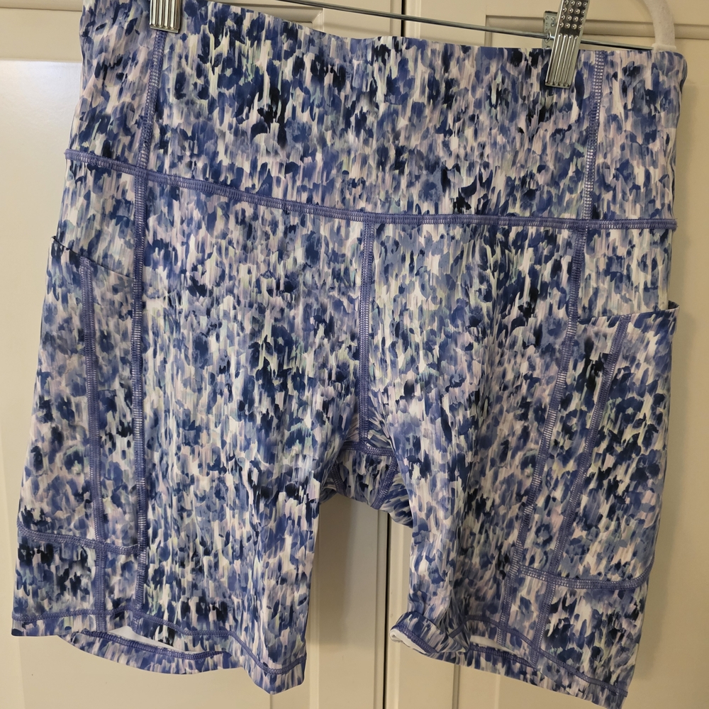 Athleta Blue and White Patterned Athletic Shorts
